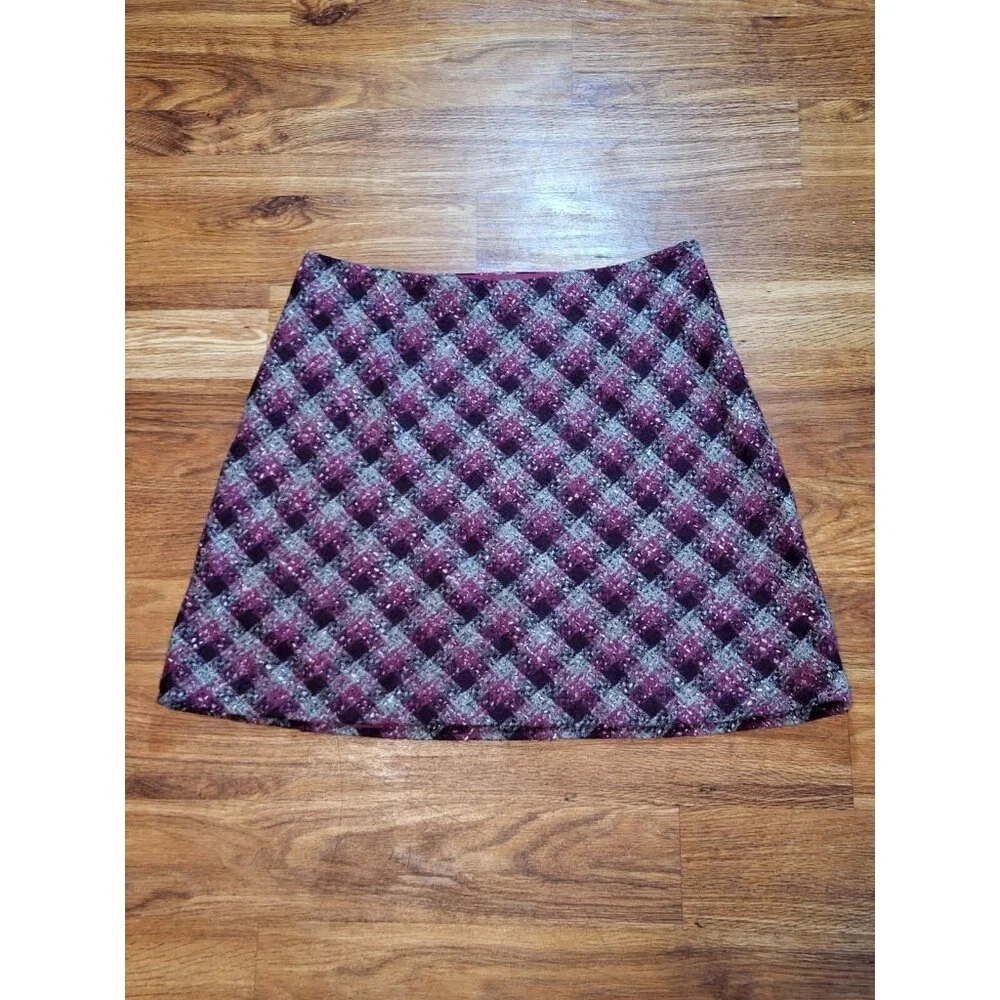 Hobbs‎ Made In England Pink Plaid Wool Blend Skirt Lined Size 14 (England)